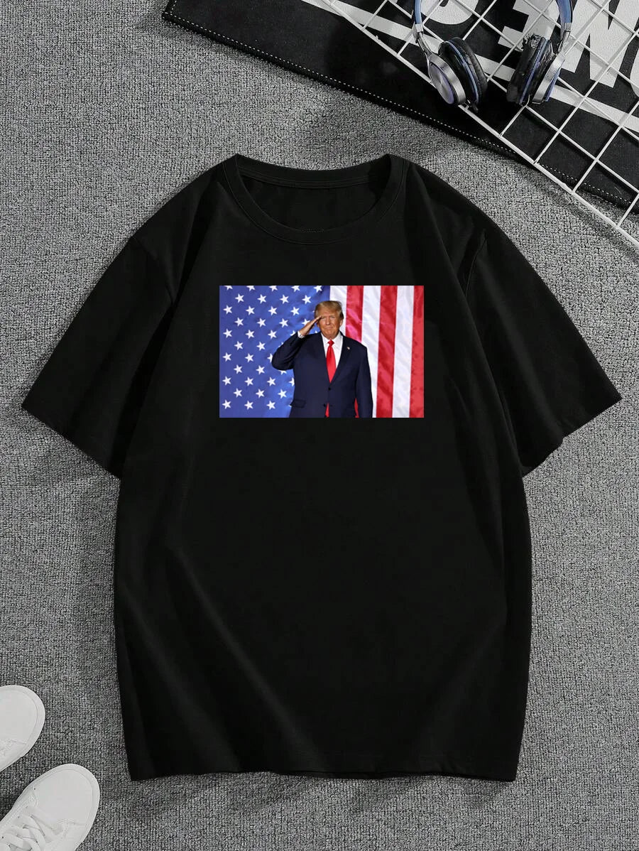 Trump Slogan Graphic Cotton Short Sleeve T-Shirt