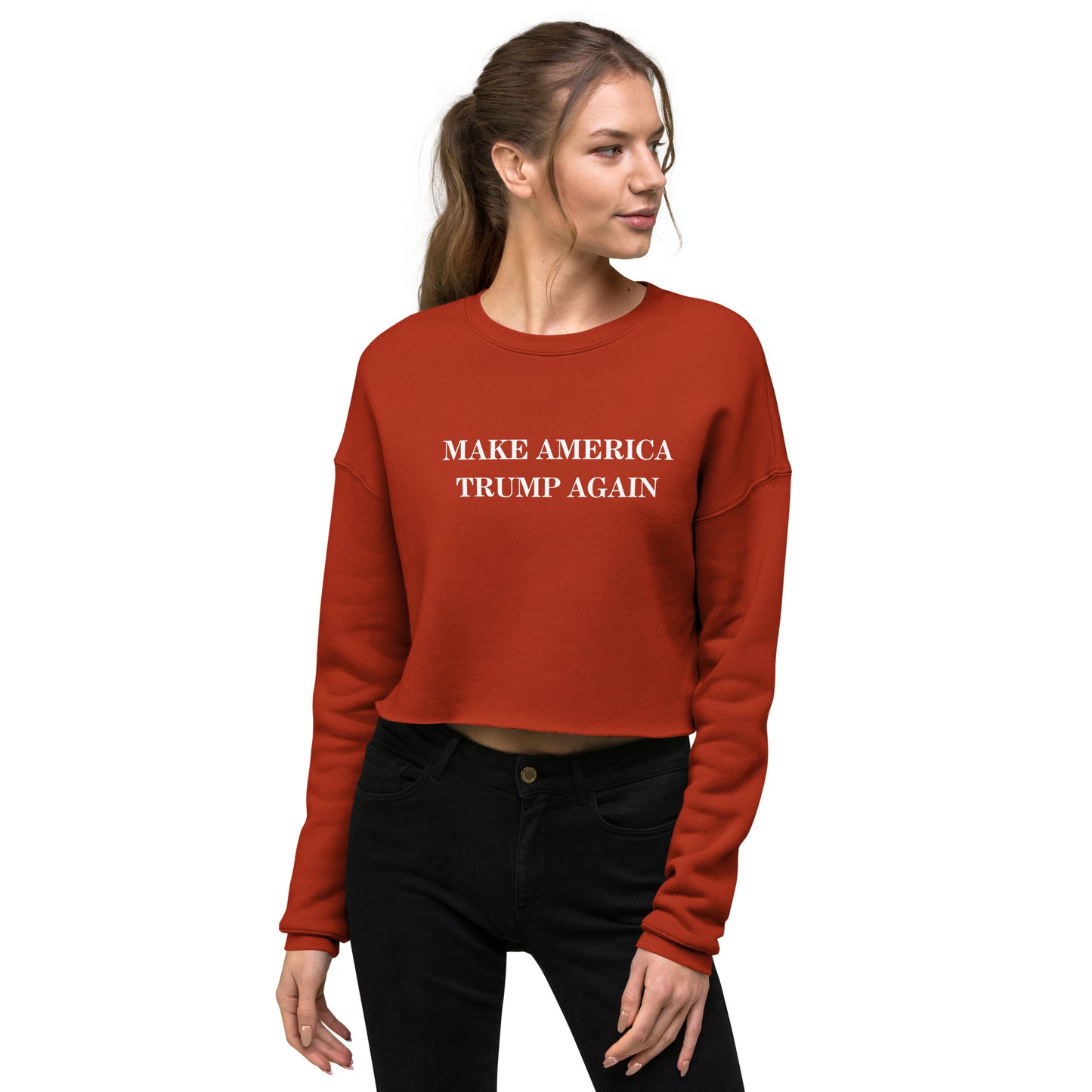 "Make America Trump Again" Women's Cropped Sweatshirt (Brick)
